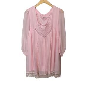 Changes by Together‎ Pink Blouse Womens 20 Lace Crochet Lined Semi Sheer Sleeves